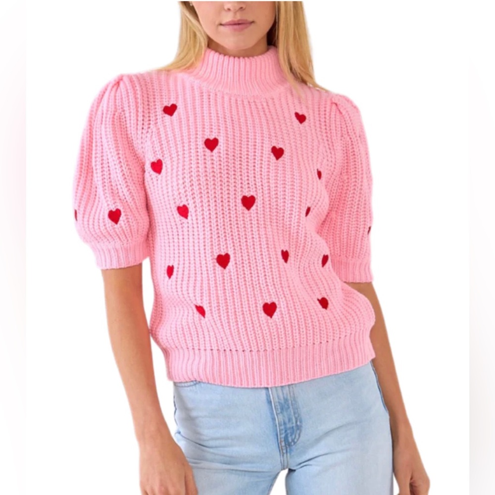 English Factory Heart Shape Embroidery Sweater- Pink